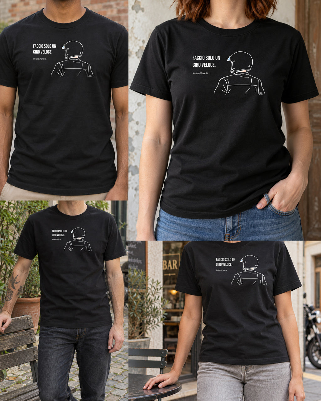 T-shirt nera «Faccio solo un giro veloce» — viste del prodotto — RetroPosterGarage