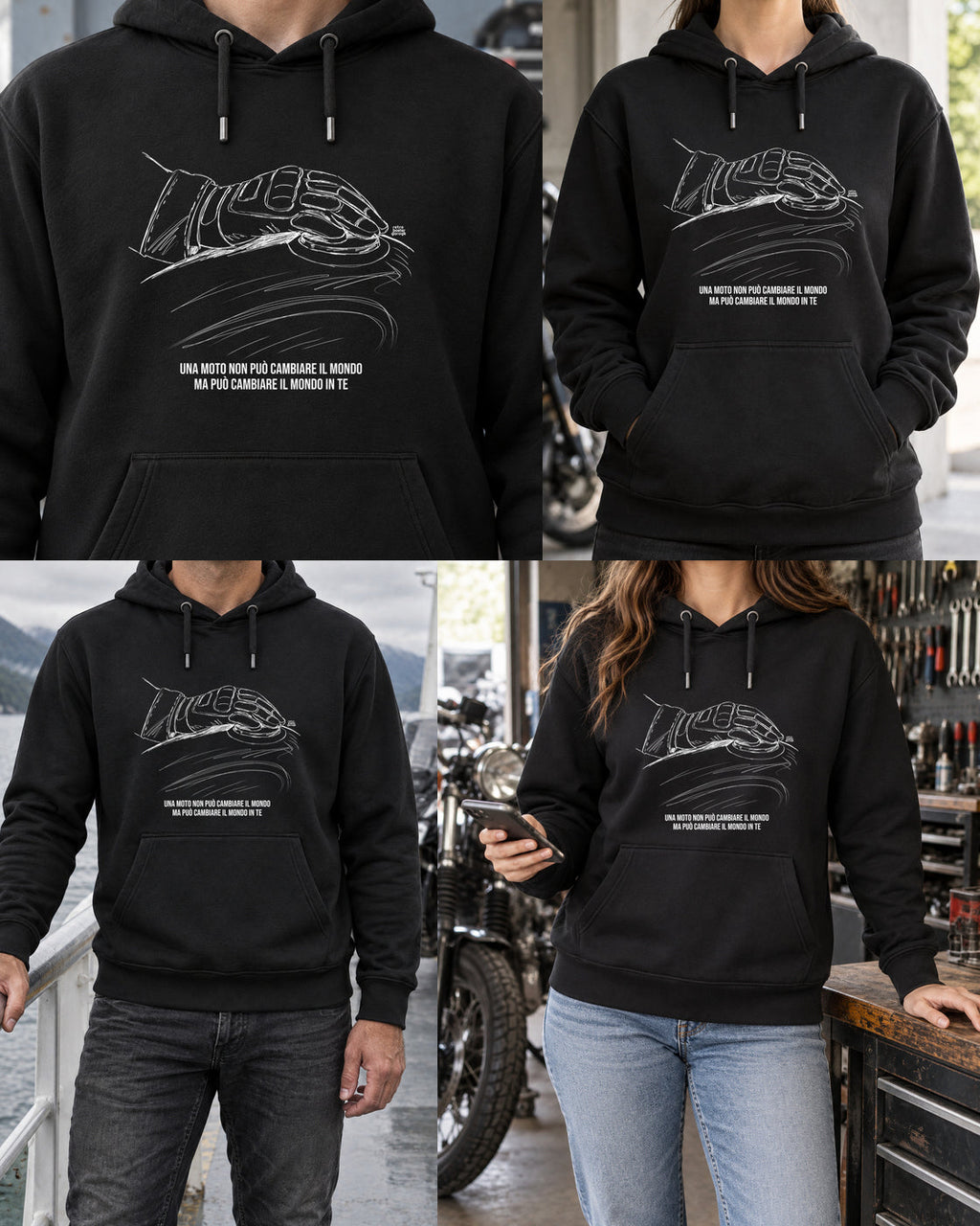 Felpa nera «La moto cambia il tuo mondo» — viste del prodotto — RetroPosterGarage