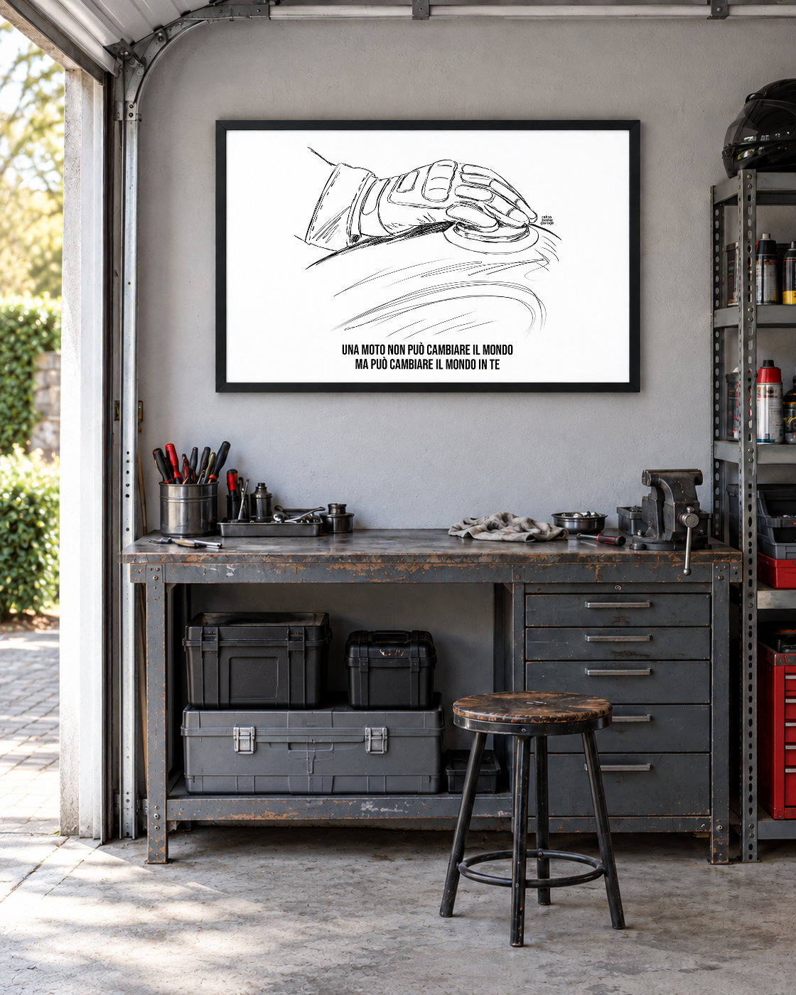Poster «La moto cambia il tuo mondo» — formato orizzontale — RetroPosterGarage