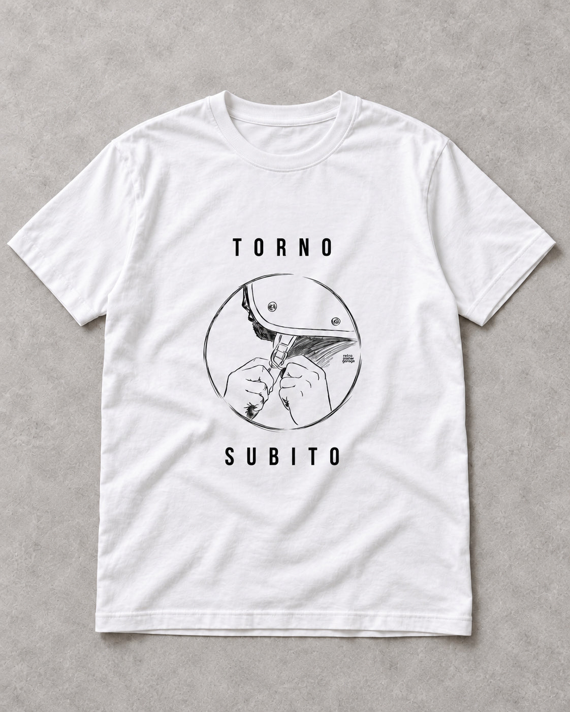 T-shirt bianca «Torno subito — Jet» — RetroPosterGarage
