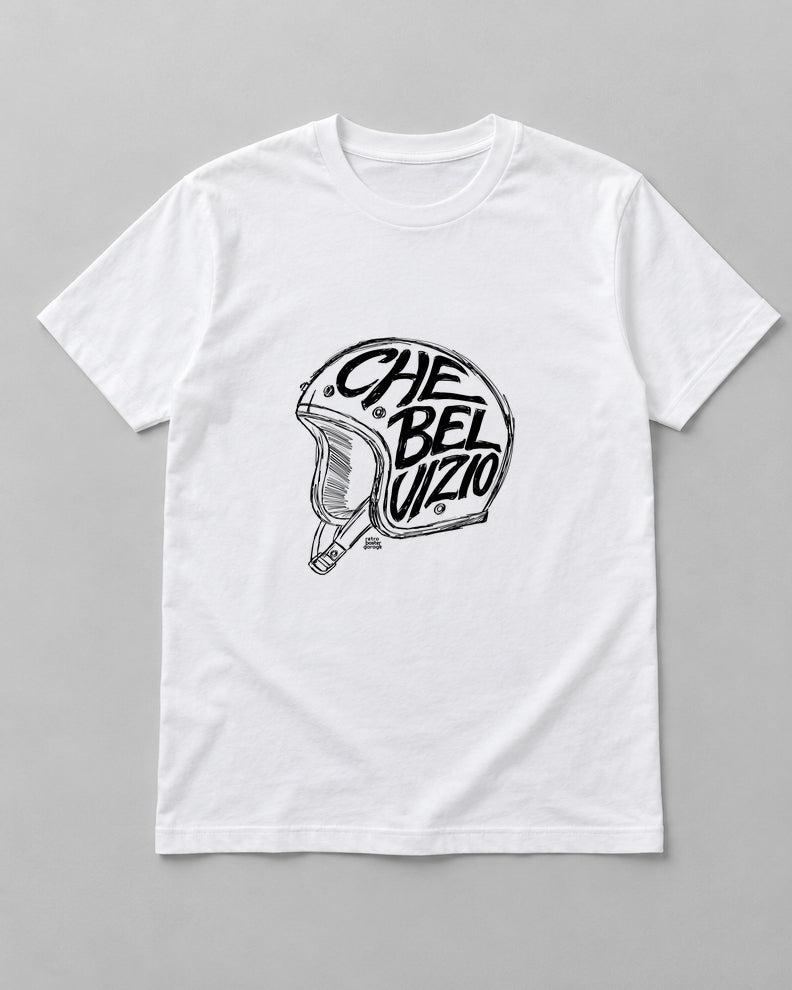 T-shirt bianca «Che bel vizio» — RetroPosterGarage
