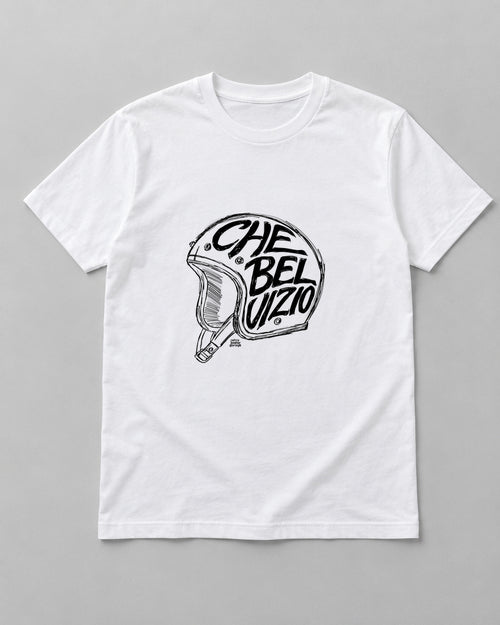 T-shirt bianca «Che bel vizio» — RetroPosterGarage