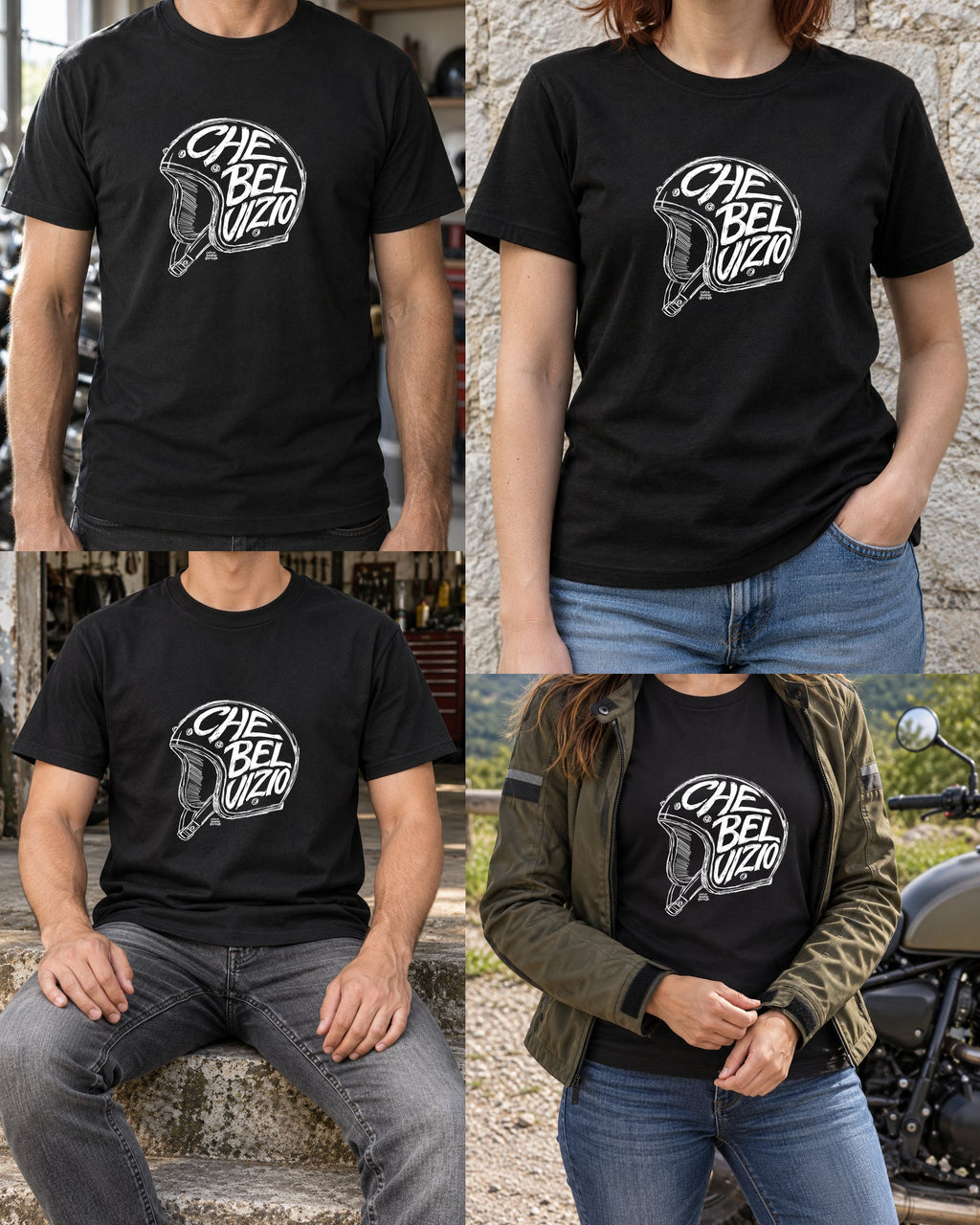 T-shirt nera «Che bel vizio» — viste del prodotto — RetroPosterGarage