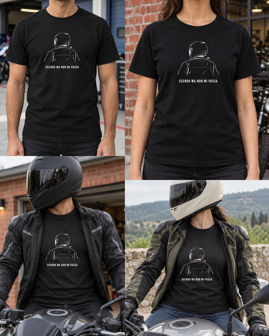 T-shirt nera «Scendo ma non mi passa» — viste del prodotto — RetroPosterGarage