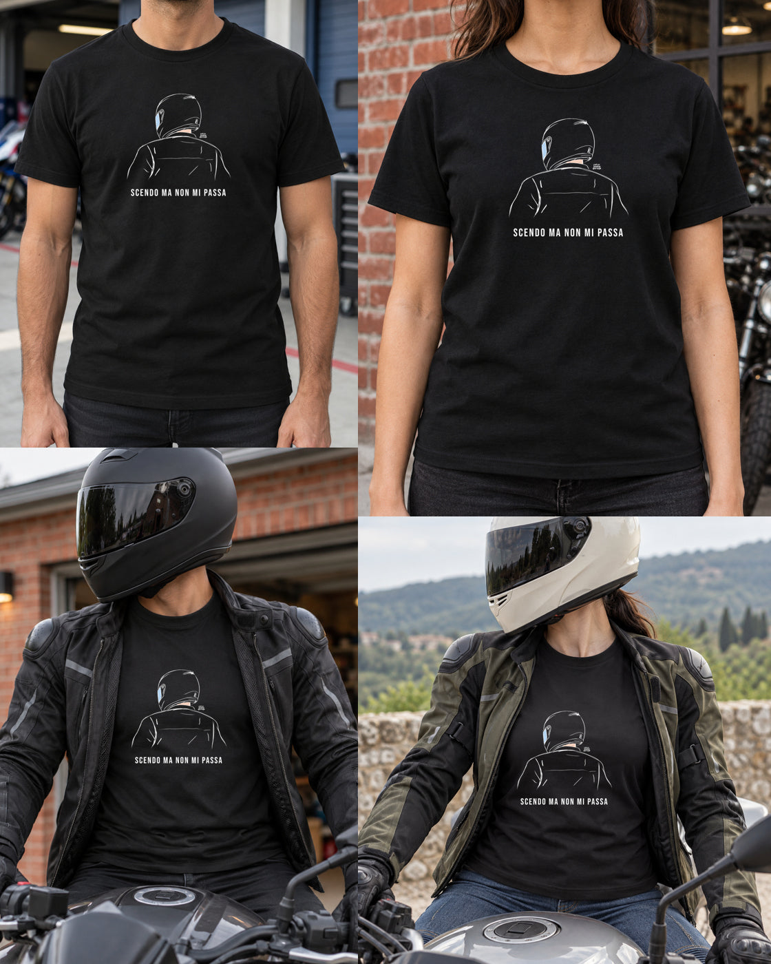 T-shirt nera «Scendo ma non mi passa» — viste del prodotto — RetroPosterGarage